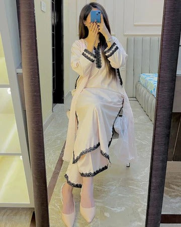 Women’s White Traditional Outfit with Black Border Stylish Ethnic Fashion