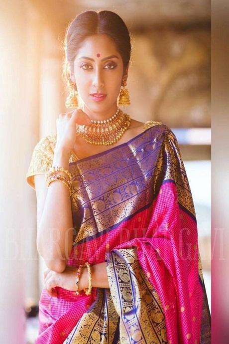 Royal Pink & Purple Banarasi Silk Saree with Gold Zari Weaving