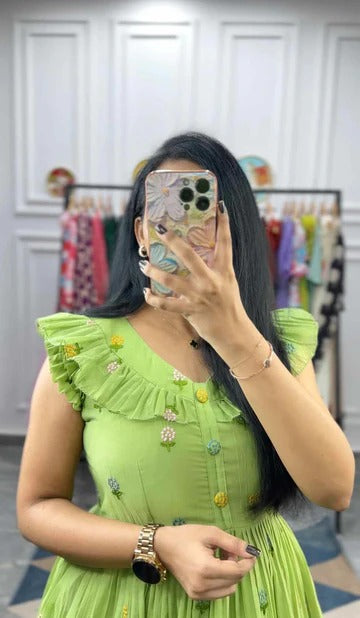 Elegant Lime Green Floral Midi Dress for Women Premium Casual Wear