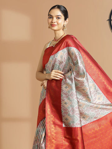 Festival Wear Ash Color Soft Silk Saree