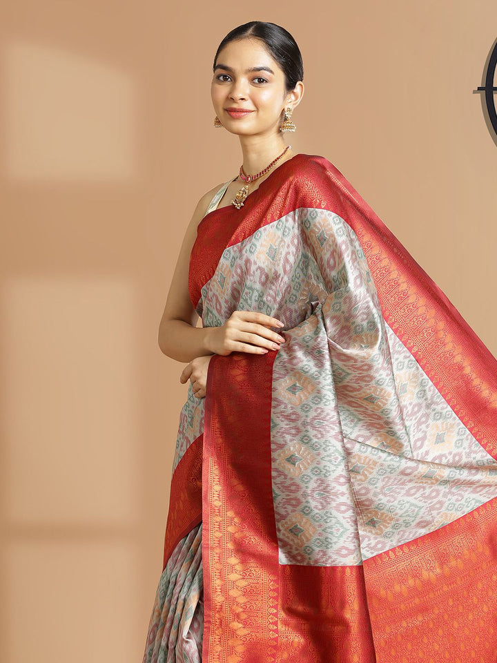 Festival Wear Ash Color Soft Silk Saree