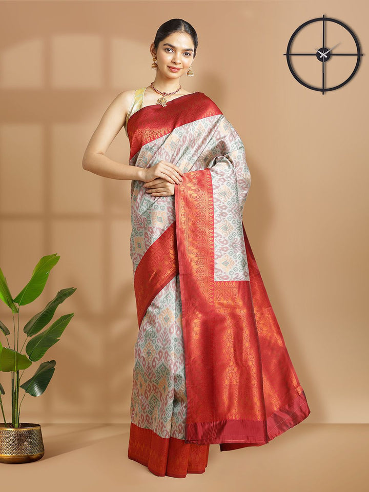 Festival Wear Ash Color Soft Silk Saree