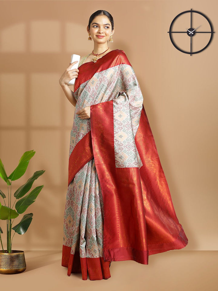 Festival Wear Ash Color Soft Silk Saree