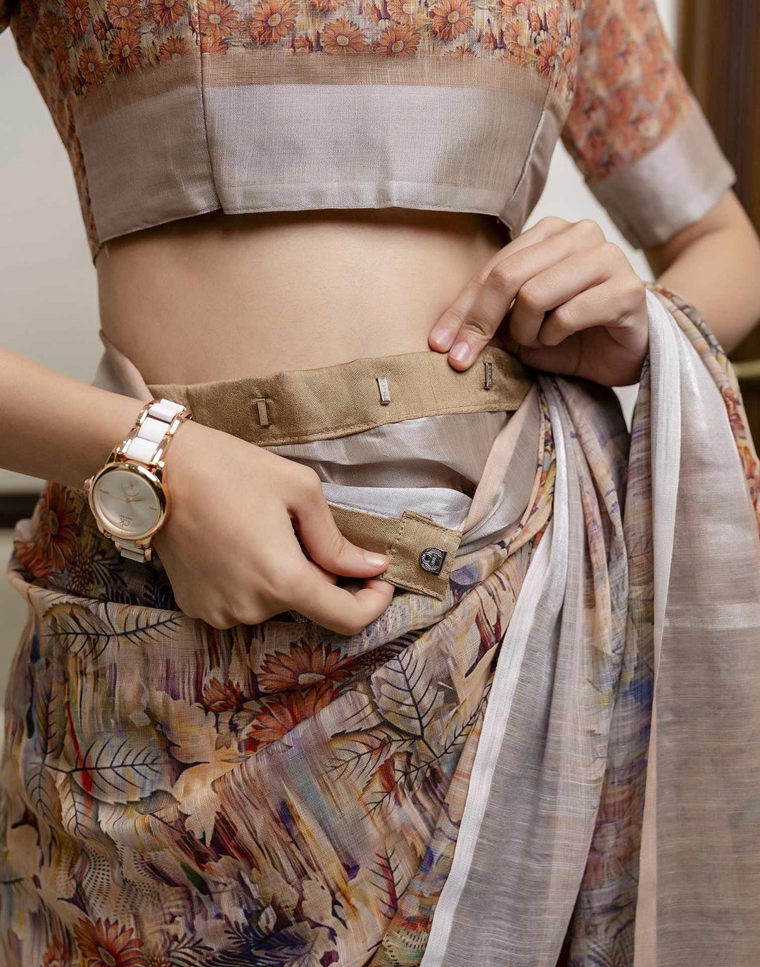 Festival Wear Beige Color Linen Silk Printed Saree