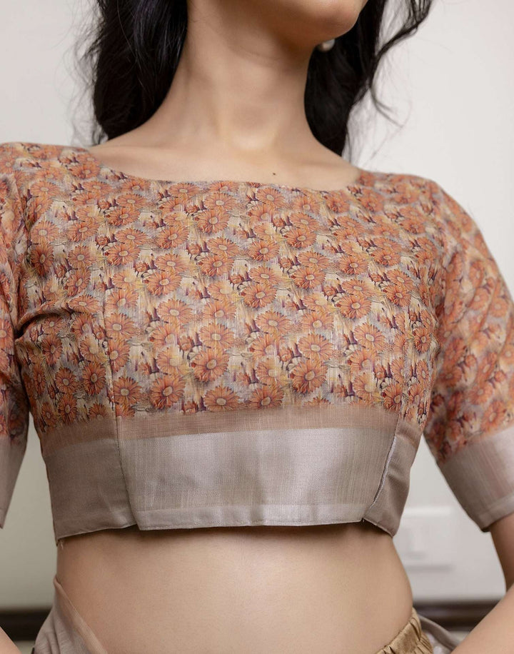 Festival Wear Beige Color Linen Silk Printed Saree