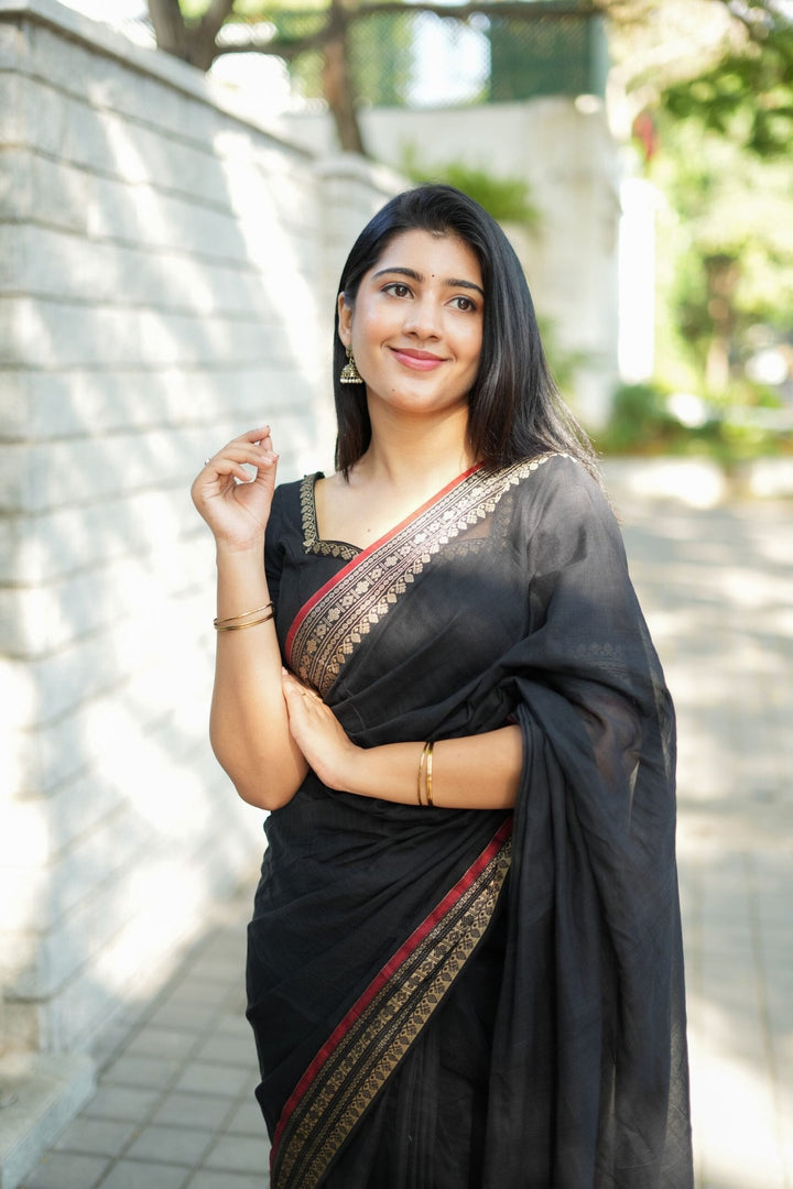Festival Wear Black Color Cotton Silk Saree