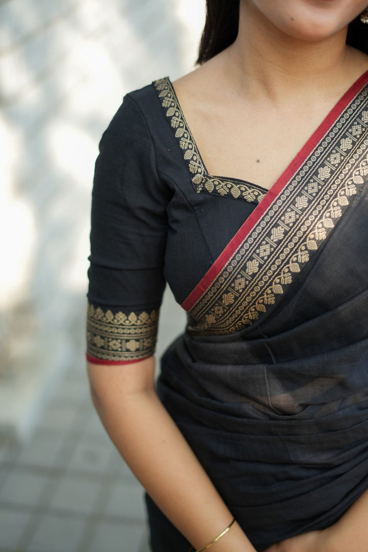 Festival Wear Black Color Cotton Silk Saree