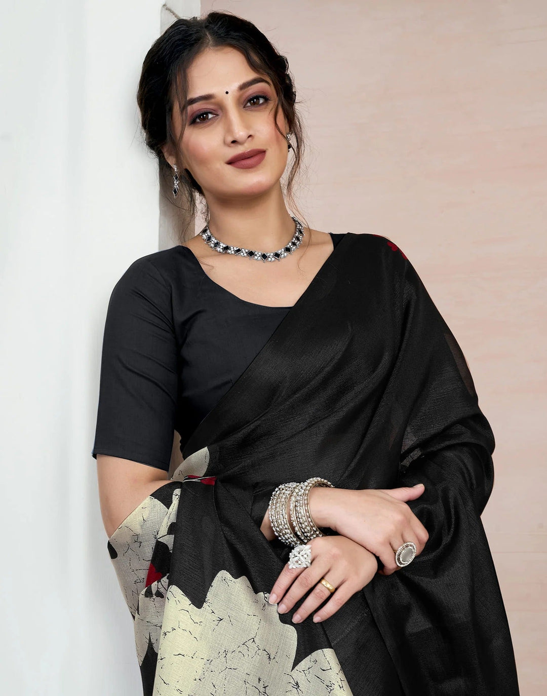 Festival Wear Black Color Soft Silk Printed Saree