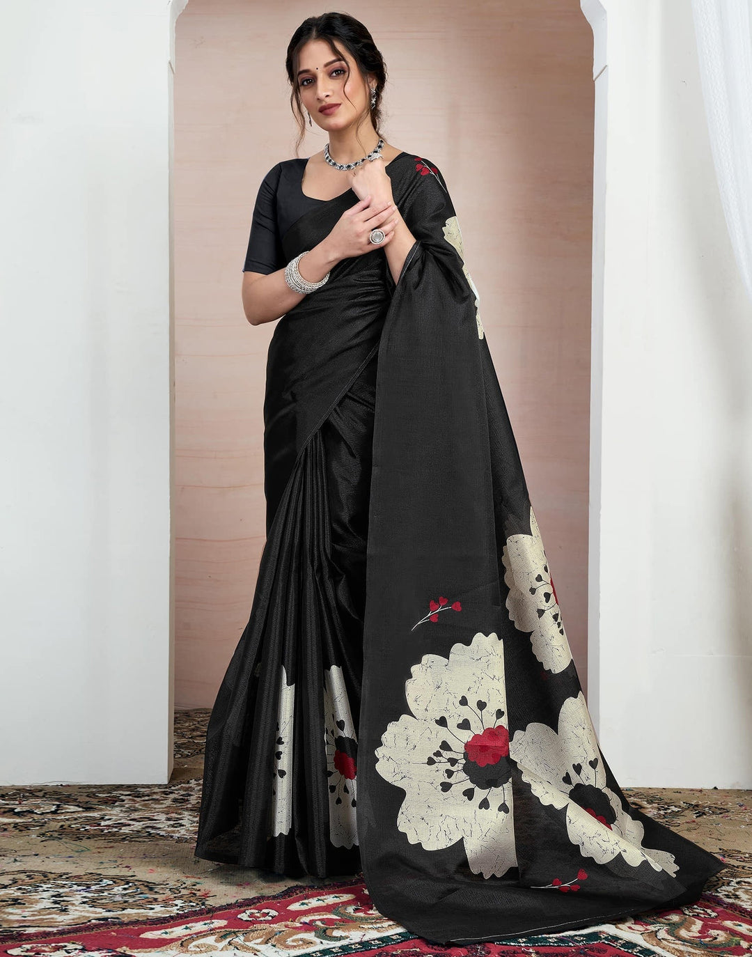 Festival Wear Black Color Soft Silk Printed Saree