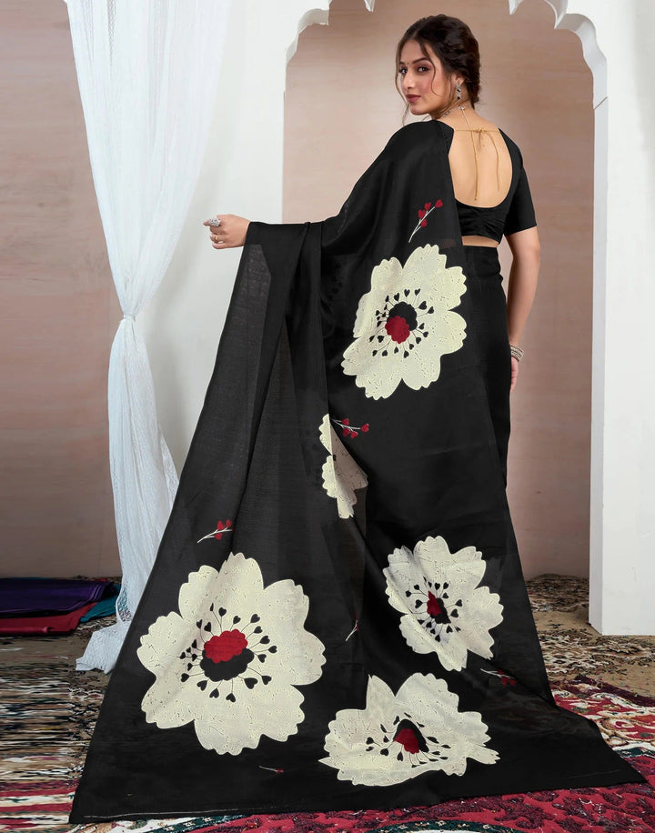 Festival Wear Black Color Soft Silk Printed Saree