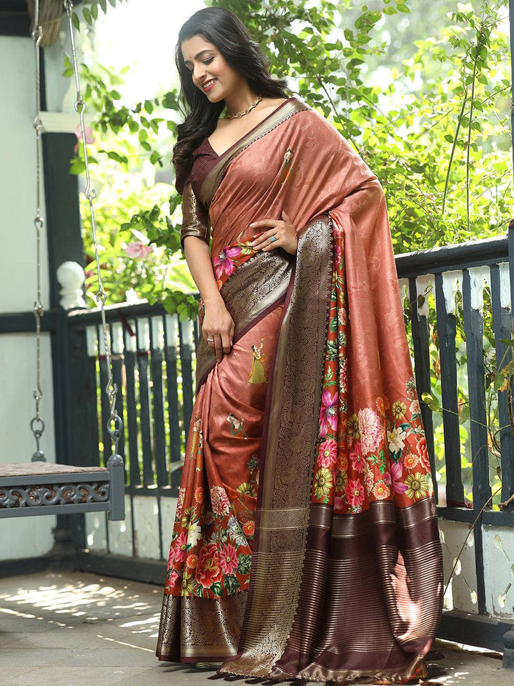 Festival Wear Brown Color Soft Silk Saree