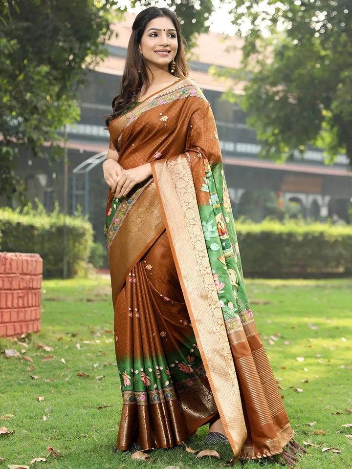 Festival Wear Brown Color Soft Silk Saree