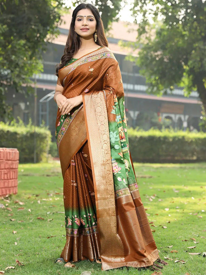 Festival Wear Brown Color Soft Silk Saree