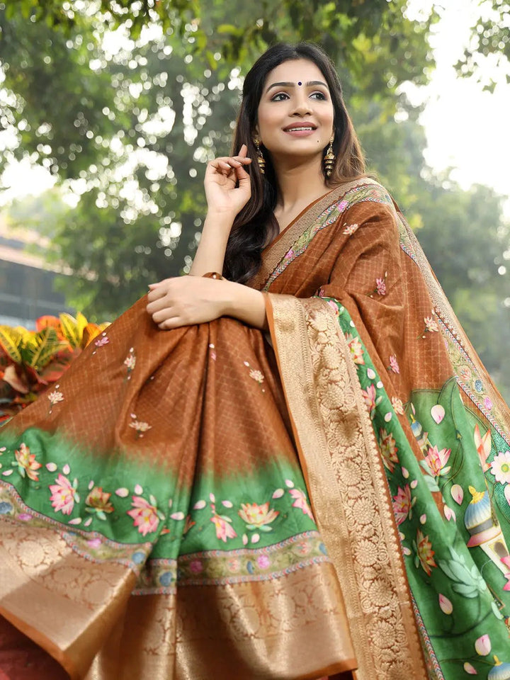 Festival Wear Brown Color Soft Silk Saree