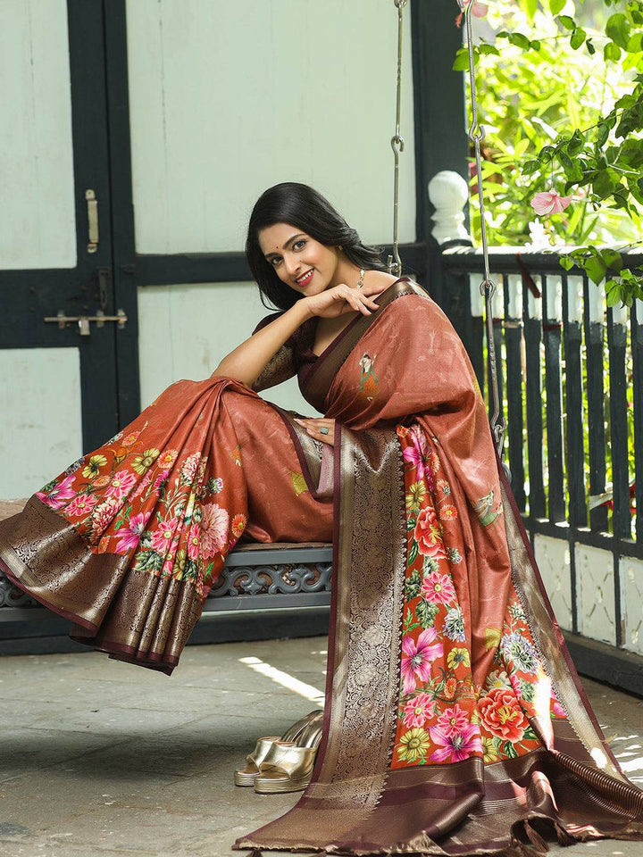 Festival Wear Brown Color Soft Silk Saree