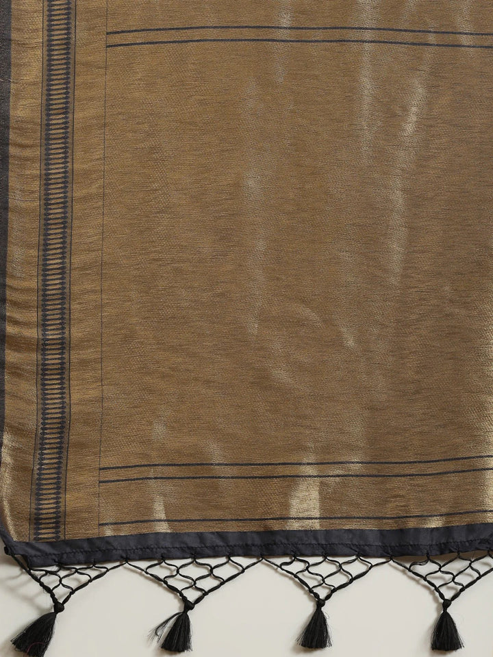 Festival Wear Charcoal Grey and Gold Color Soft Silk Saree