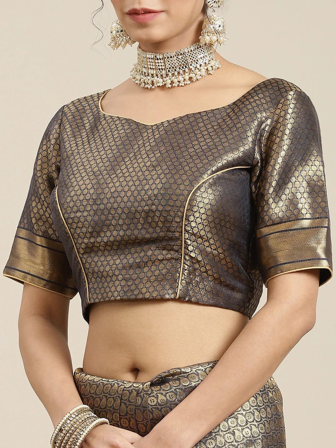 Festival Wear Charcoal Grey and Gold Color Soft Silk Saree