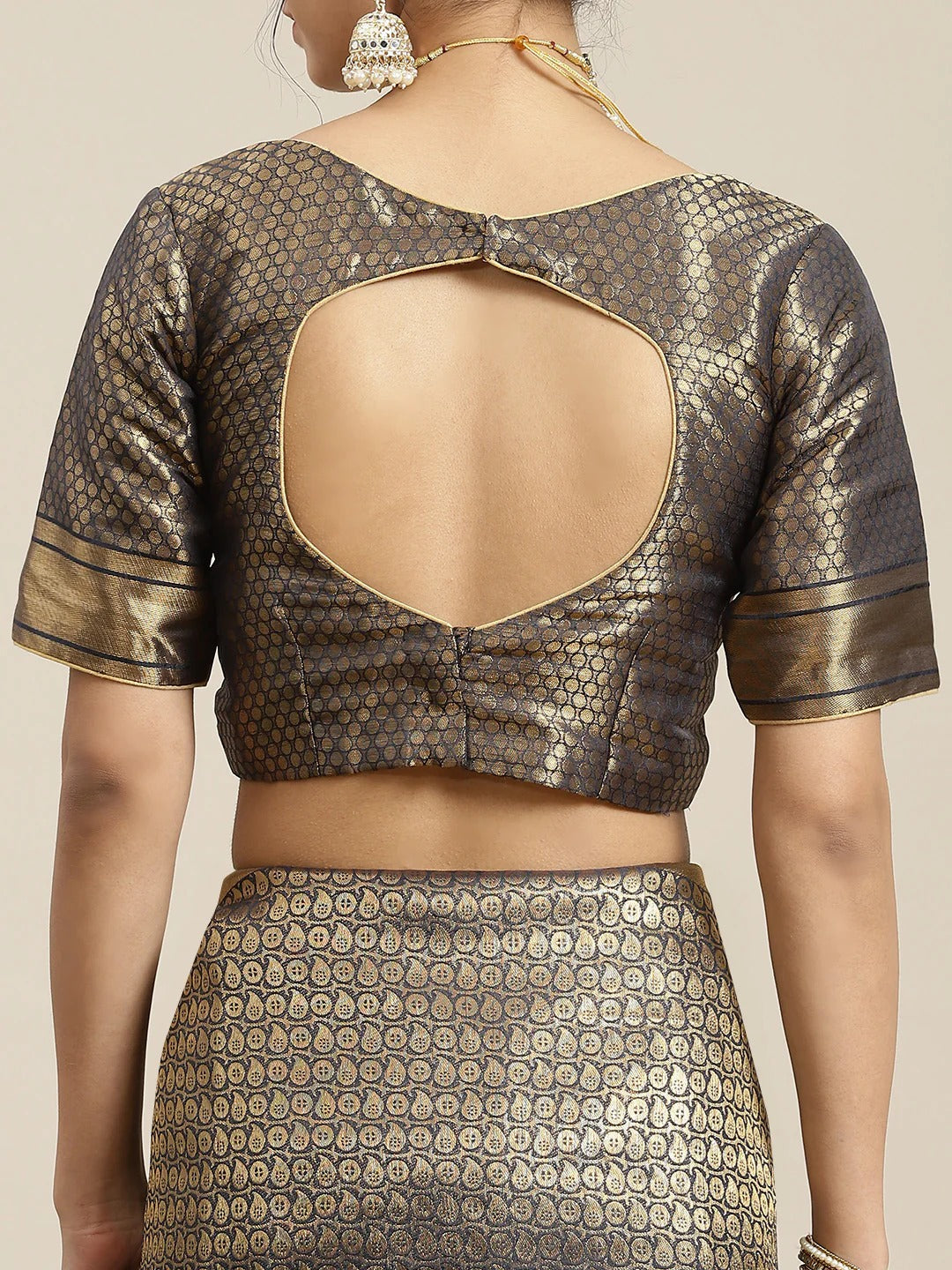 Festival Wear Charcoal Grey and Gold Color Soft Silk Saree