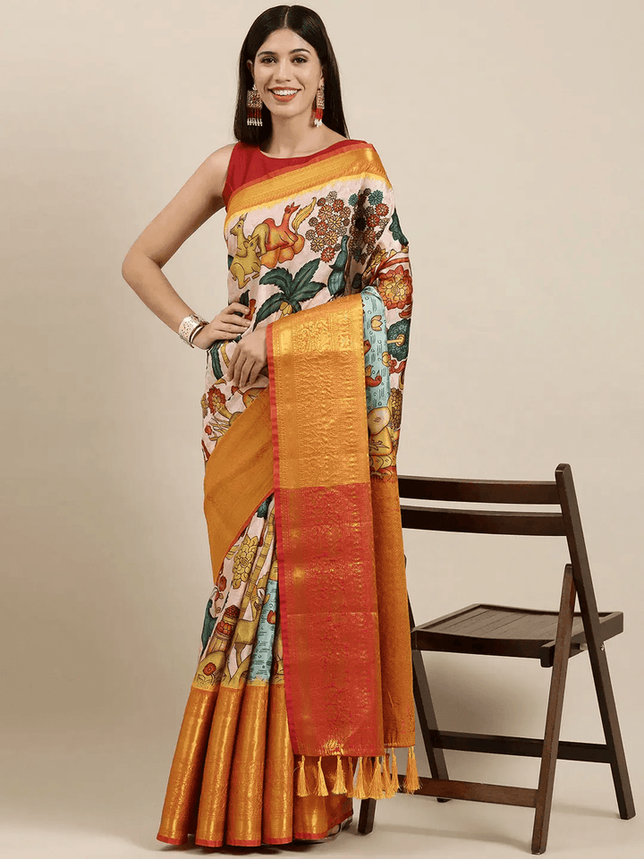 Festival Wear Cream Color Soft Silk Saree
