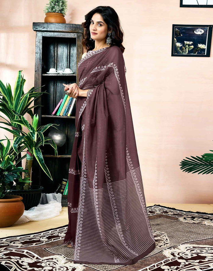 Festival Wear Dark Brown Color Soft Silk Printed Saree