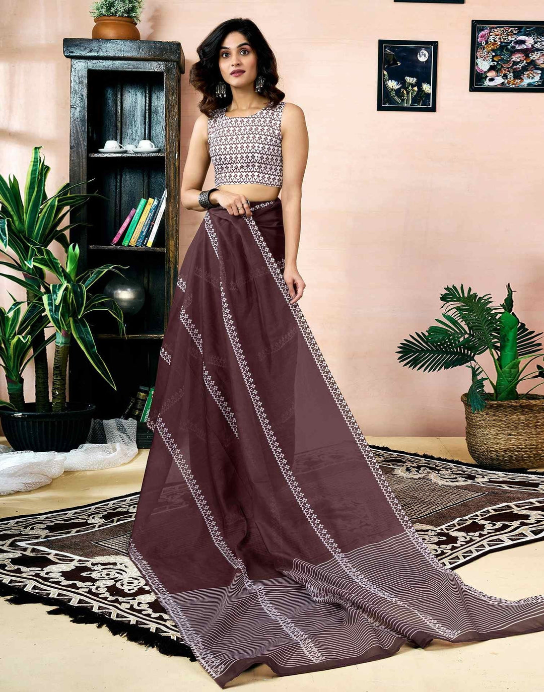 Festival Wear Dark Brown Color Soft Silk Printed Saree