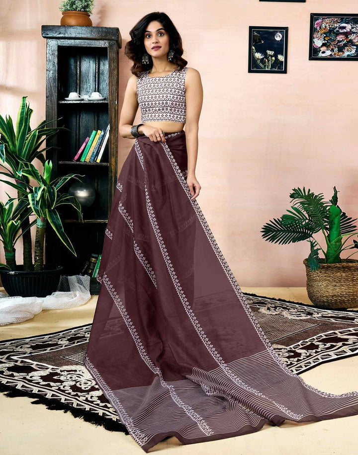 Festival Wear Dark Brown Color Soft Silk Printed Saree
