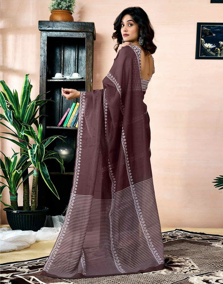 Festival Wear Dark Brown Color Soft Silk Printed Saree