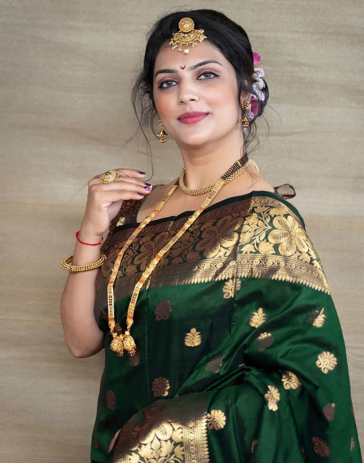 Festival Wear Dark Green Color Woven Banarasi Silk Saree