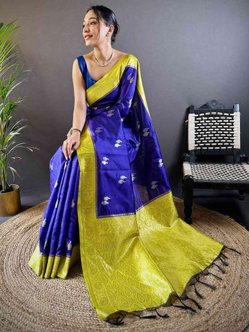 Festival Wear Elegant Purple Color Soft Silk Saree with Gold Zari Accents