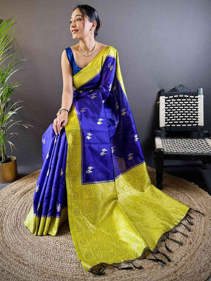 Festival Wear Elegant Purple Color Soft Silk Saree with Gold Zari Accents