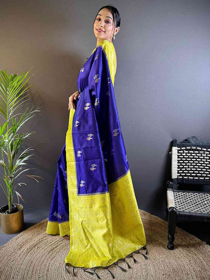 Festival Wear Elegant Purple Color Soft Silk Saree with Gold Zari Accents