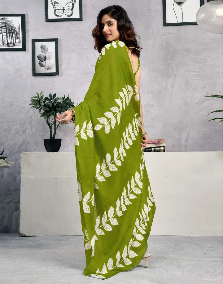 Festival Wear Green Color Cotton Printed Saree