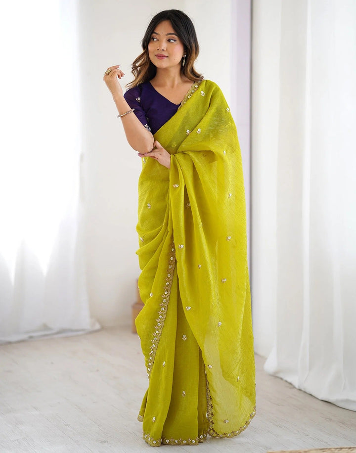 Festival Wear Green Color Soft Silk Embroidery Saree