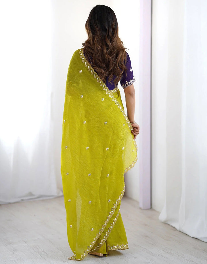 Festival Wear Green Color Soft Silk Embroidery Saree