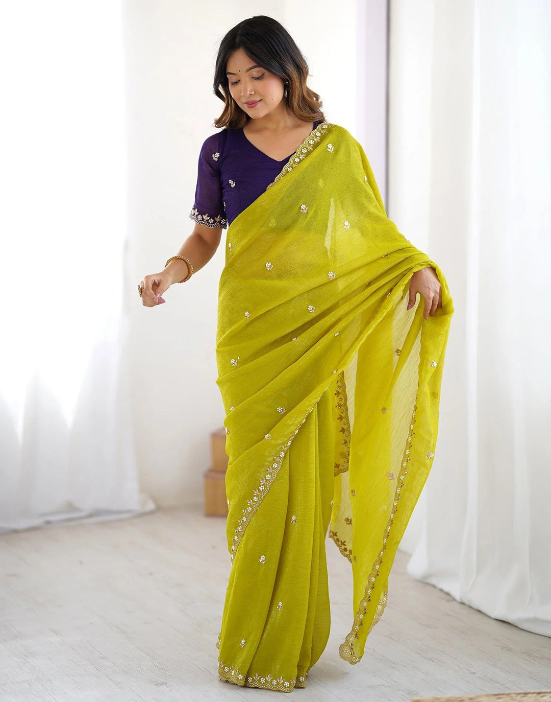 Festival Wear Green Color Soft Silk Embroidery Saree
