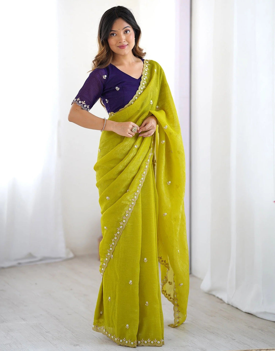 Festival Wear Green Color Soft Silk Embroidery Saree