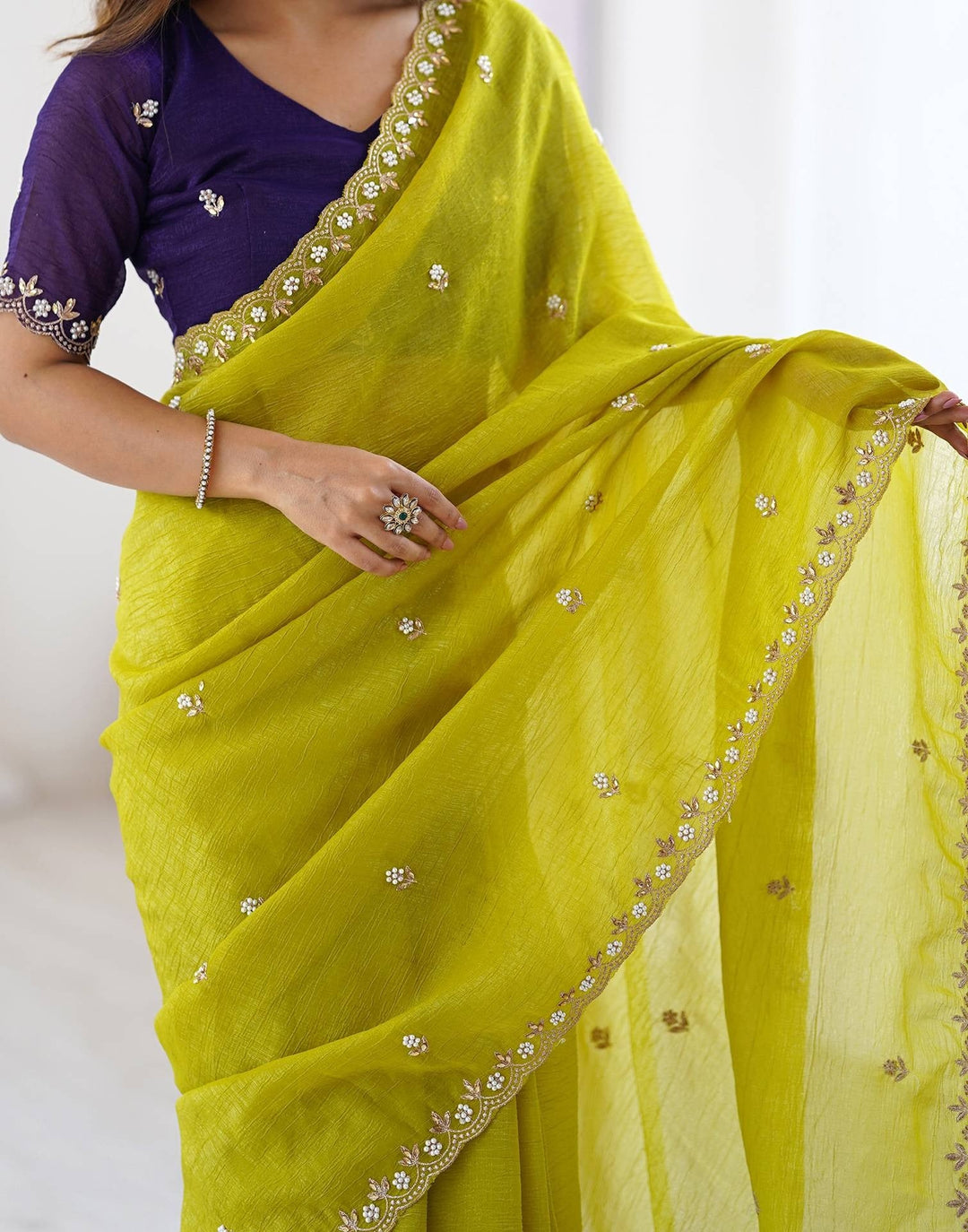 Festival Wear Green Color Soft Silk Embroidery Saree