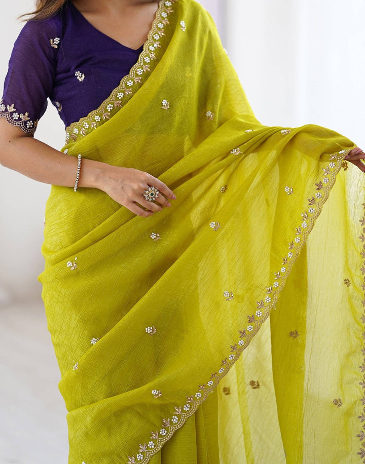 Festival Wear Green Color Soft Silk Embroidery Saree