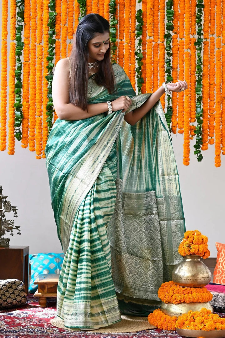 Festival Wear Green Color Soft Silk Handloom Saree
