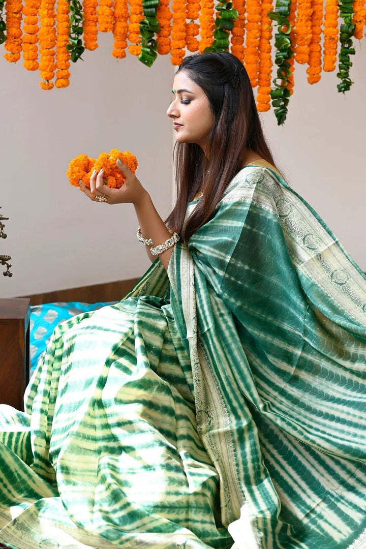 Festival Wear Green Color Soft Silk Handloom Saree
