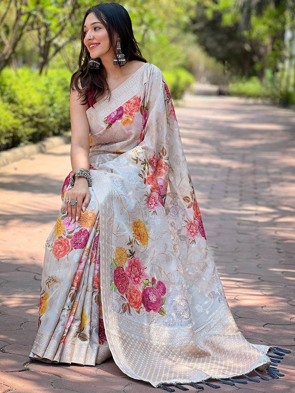 Festival Wear Grey Color Soft Silk Saree