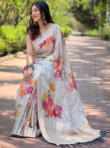 Festival Wear Grey Color Soft Silk Saree