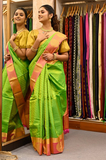 Festival Wear Light Green Color Kanjivaram Saree With Jacquard work