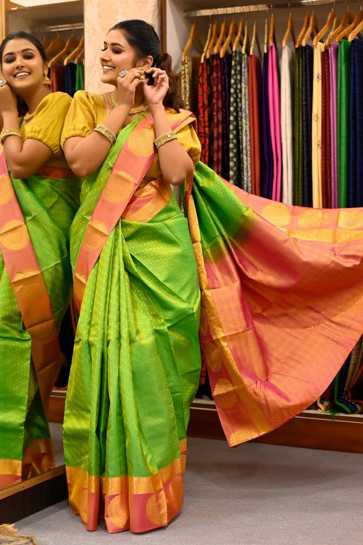 Festival Wear Light Green Color Kanjivaram Saree With Jacquard work
