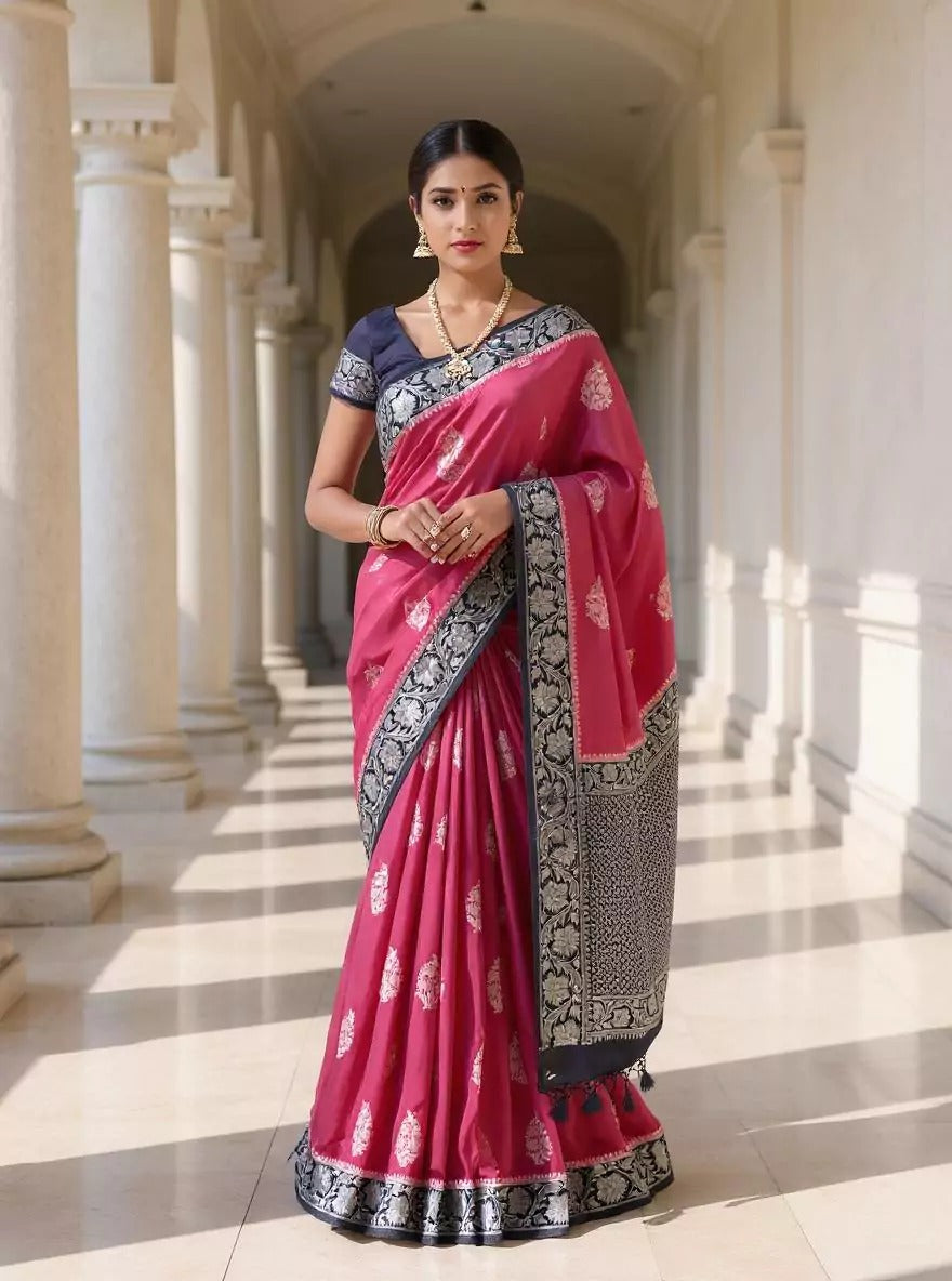 Festival Wear Light Pink Color Banarasi Soft Silk Saree