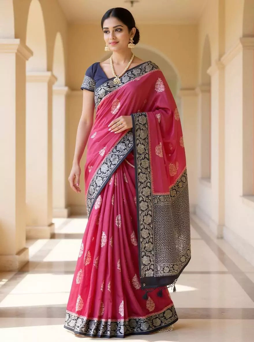 Festival Wear Light Pink Color Banarasi Soft Silk Saree
