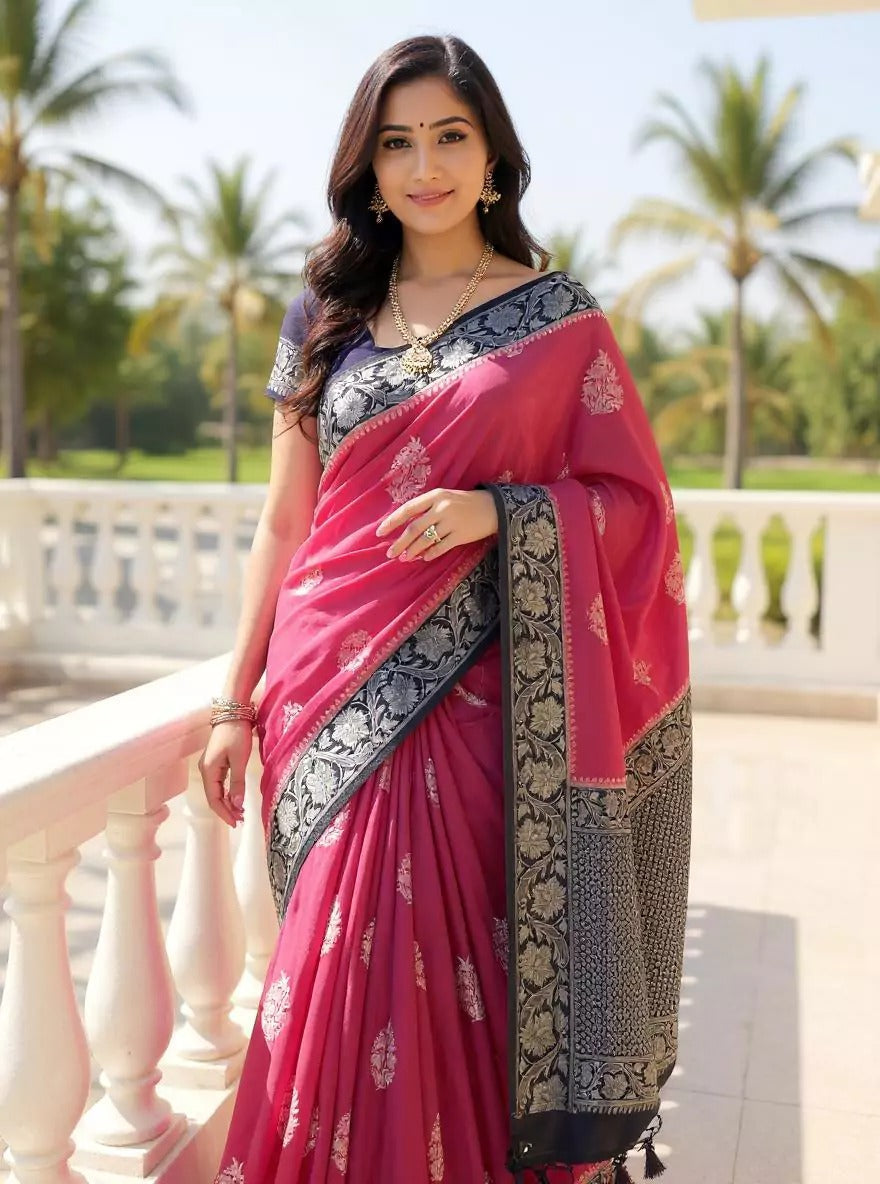Festival Wear Light Pink Color Banarasi Soft Silk Saree