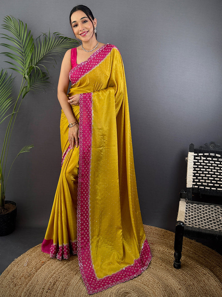 Festival Wear Mustard Color Soft Silk Saree