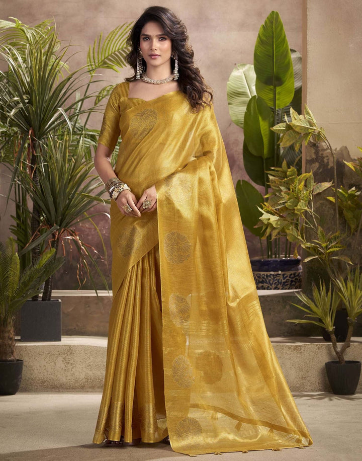 Festival Wear Mustard Yellow Color Soft Silk Woven Saree