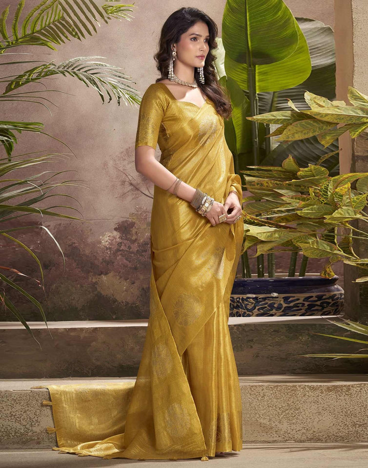 Festival Wear Mustard Yellow Color Soft Silk Woven Saree
